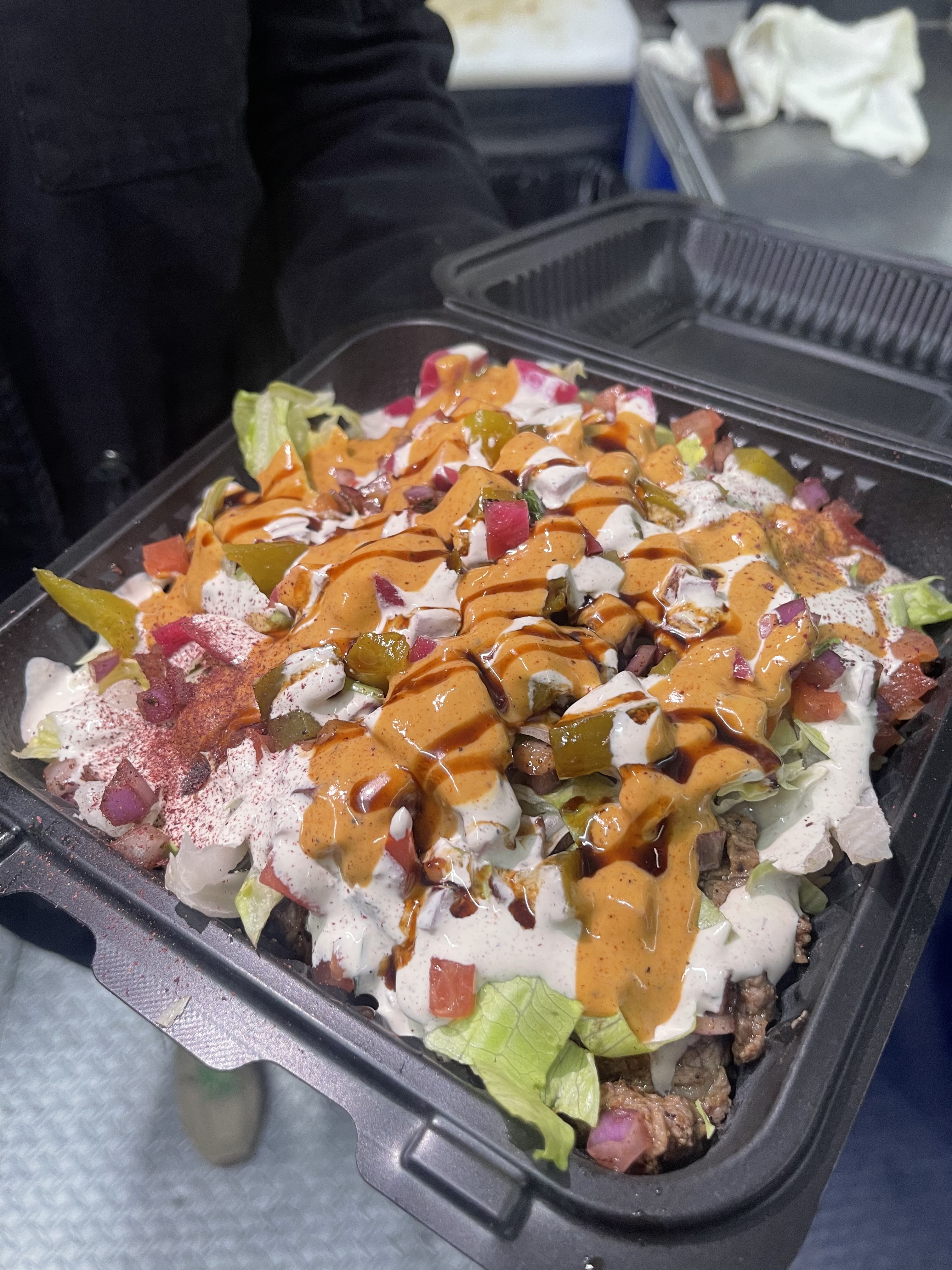 Shawerma wrap and fries in the truck